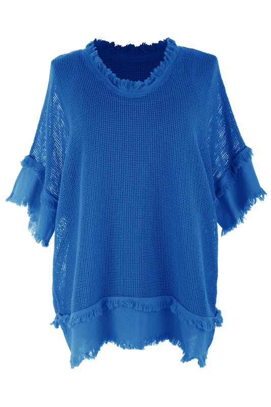 Frayed Trim Mesh Top with Vest