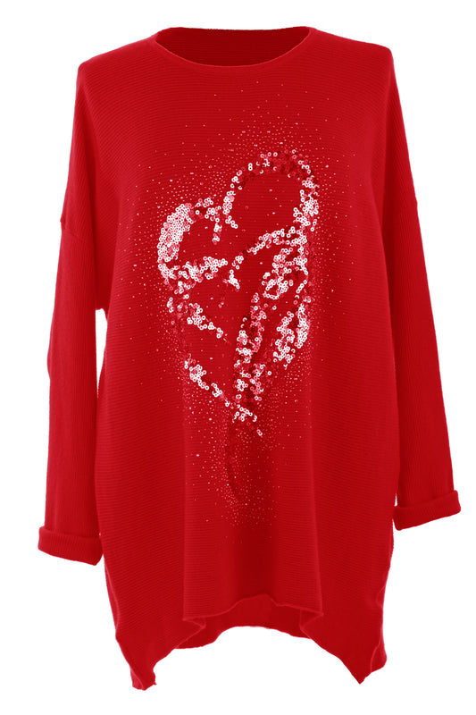 Double Sequin Heart Ribbed Jumper