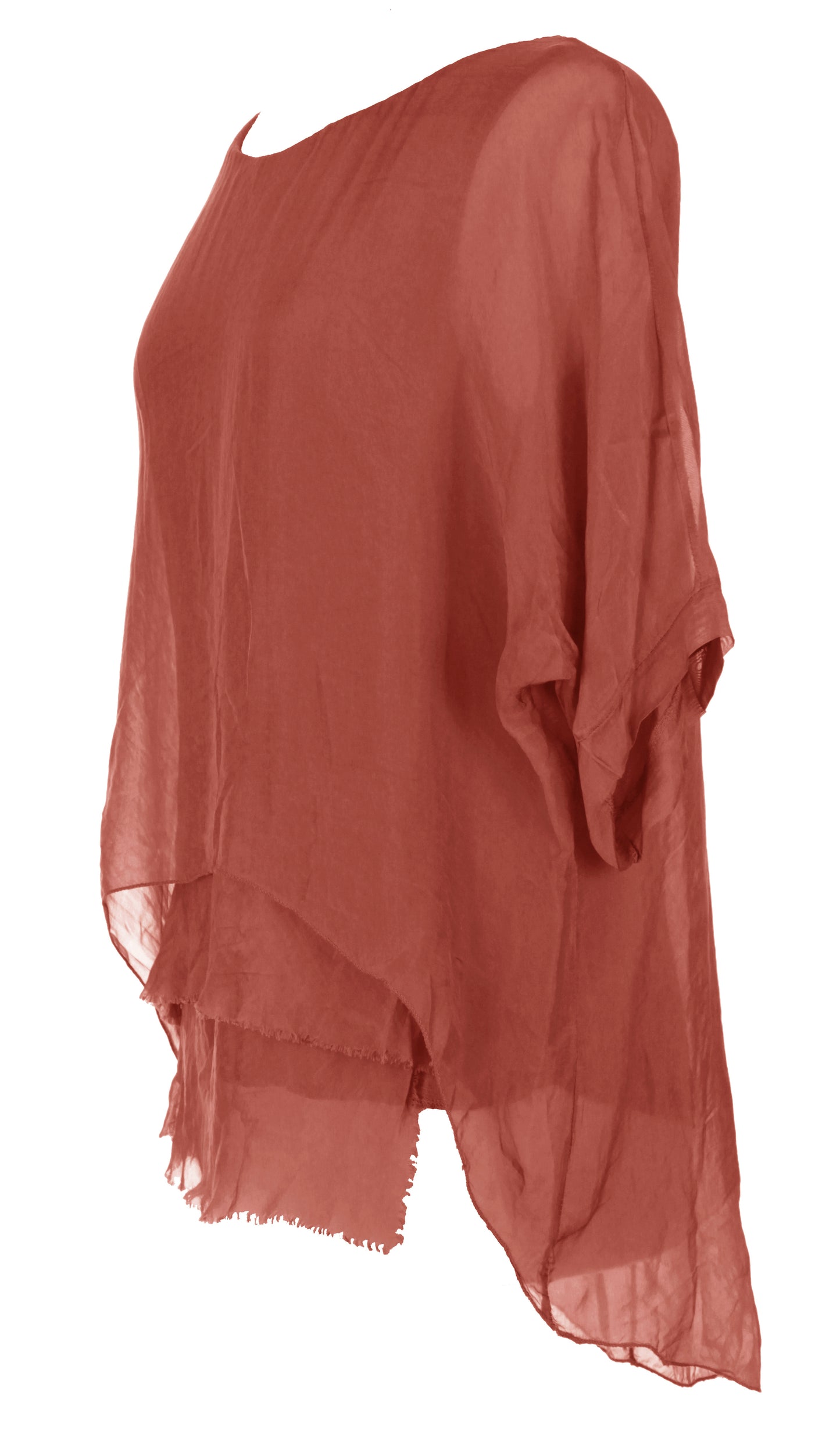 Frayed Hem Silk Top