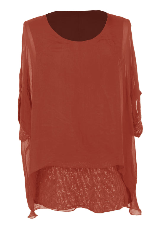 Sequin Hem Silk Top
