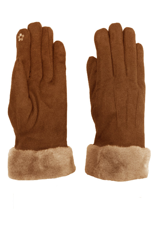 Stitch Detail Faux Fur Cuffs Gloves