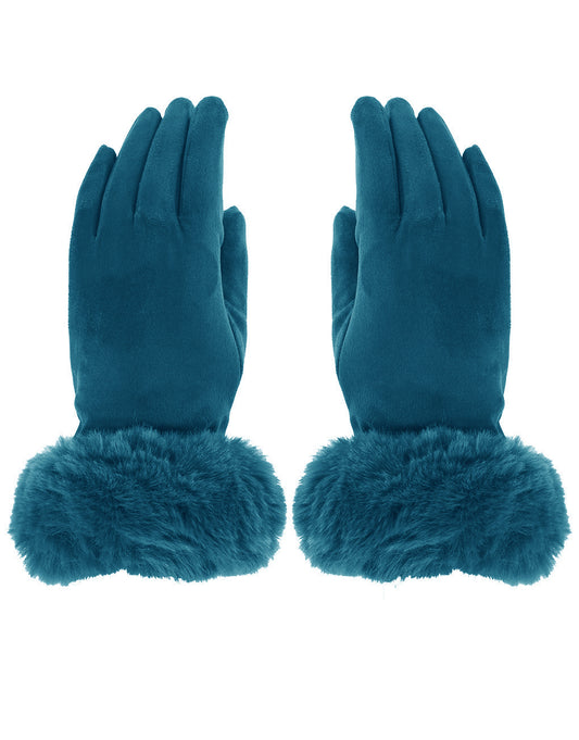 Faux Fur Cuff Suede Gloves