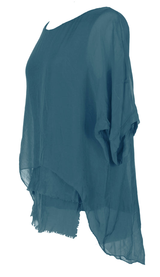 Frayed Hem Silk Top