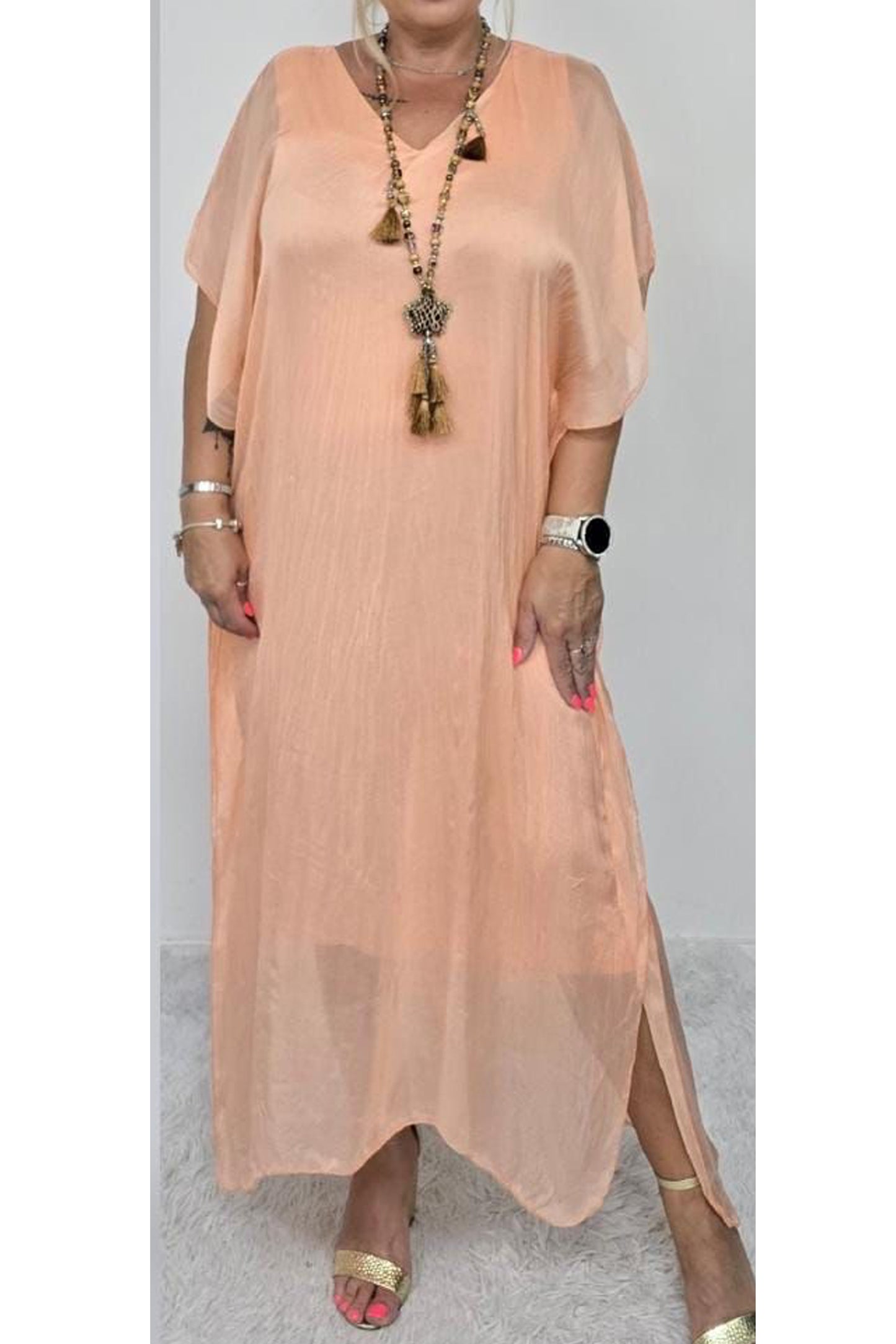 Batwing Silk Kaftan Midi