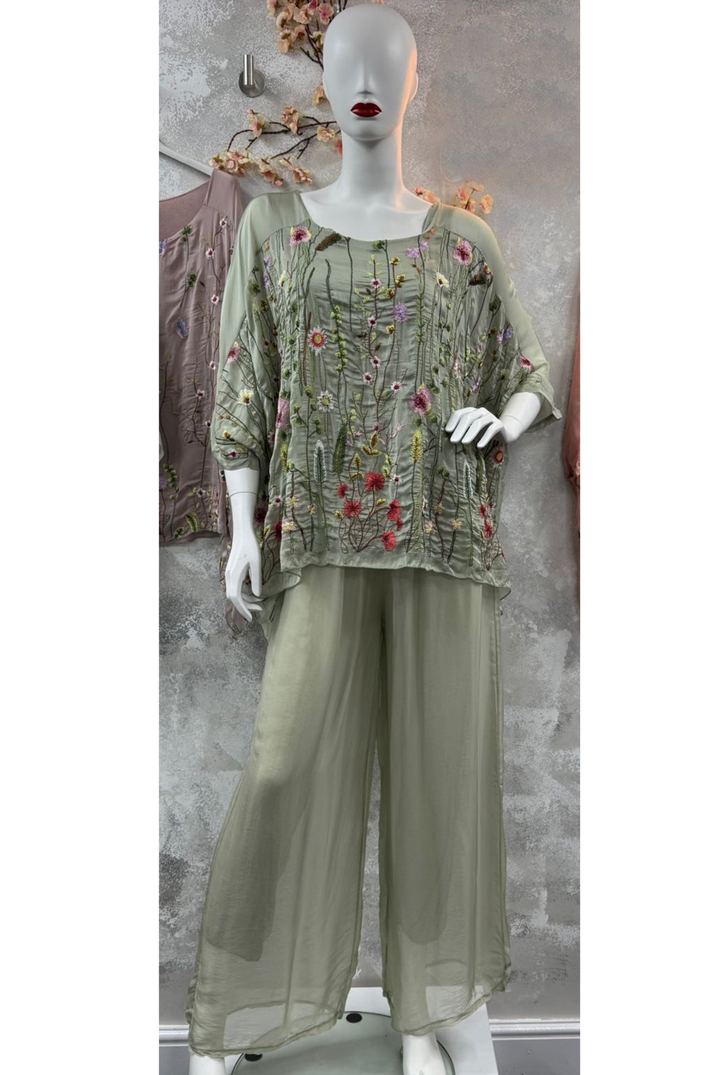 Floral Embroidery Silk Blouse