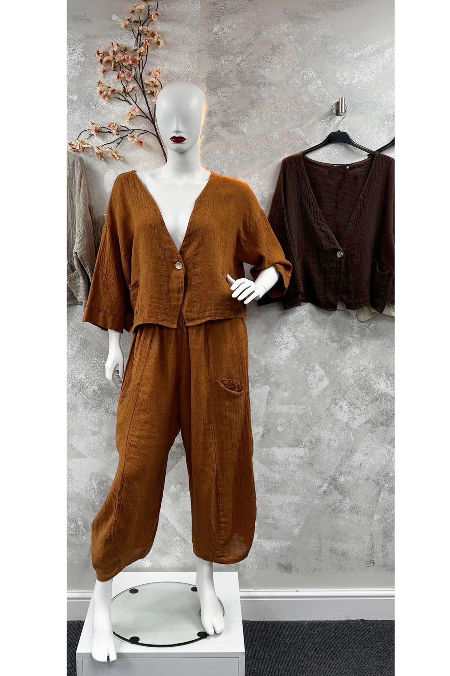 One Button Teabag Linen Jacket