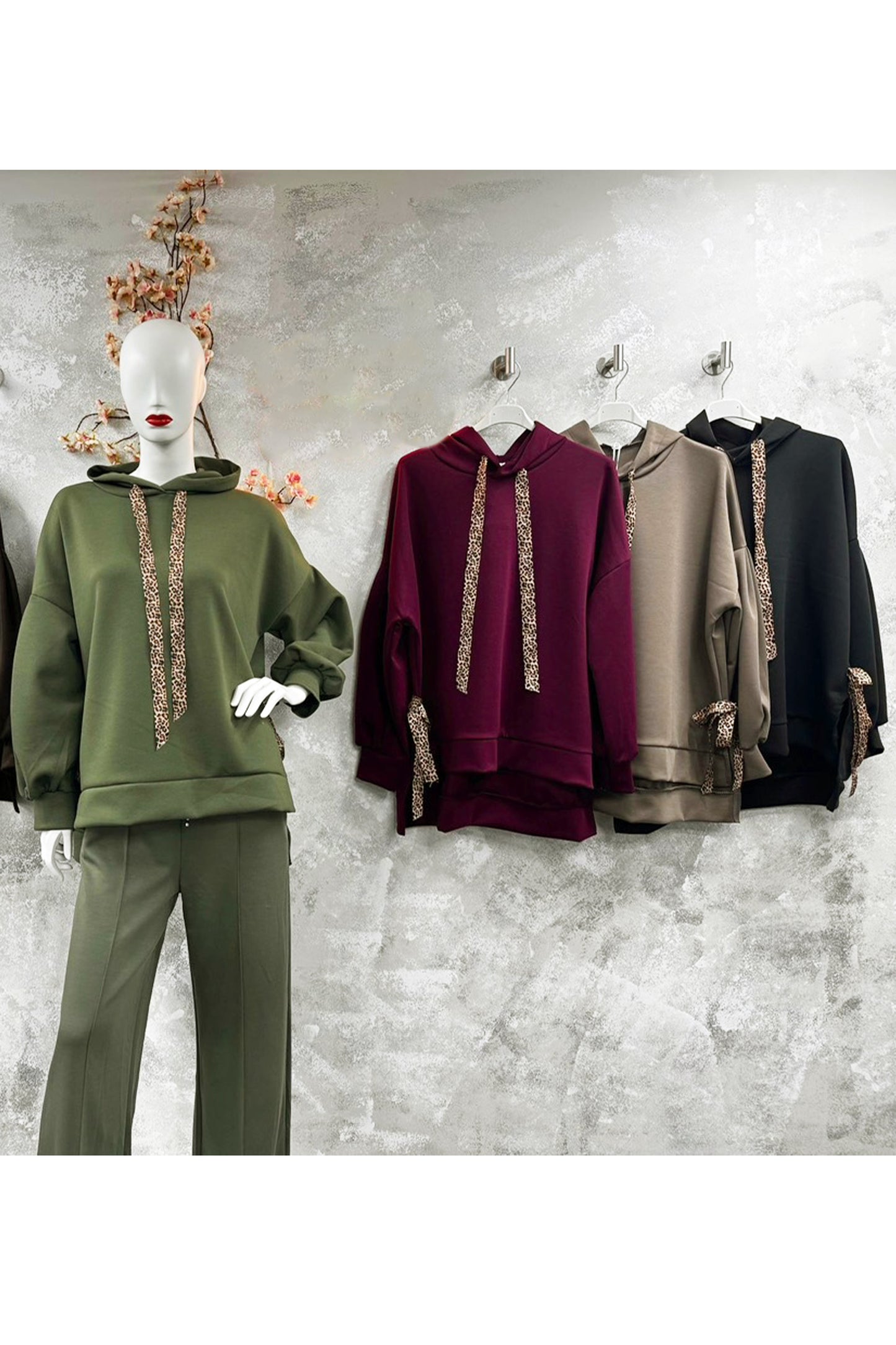 Leopard Print Tie Hoodie Sweatshirt