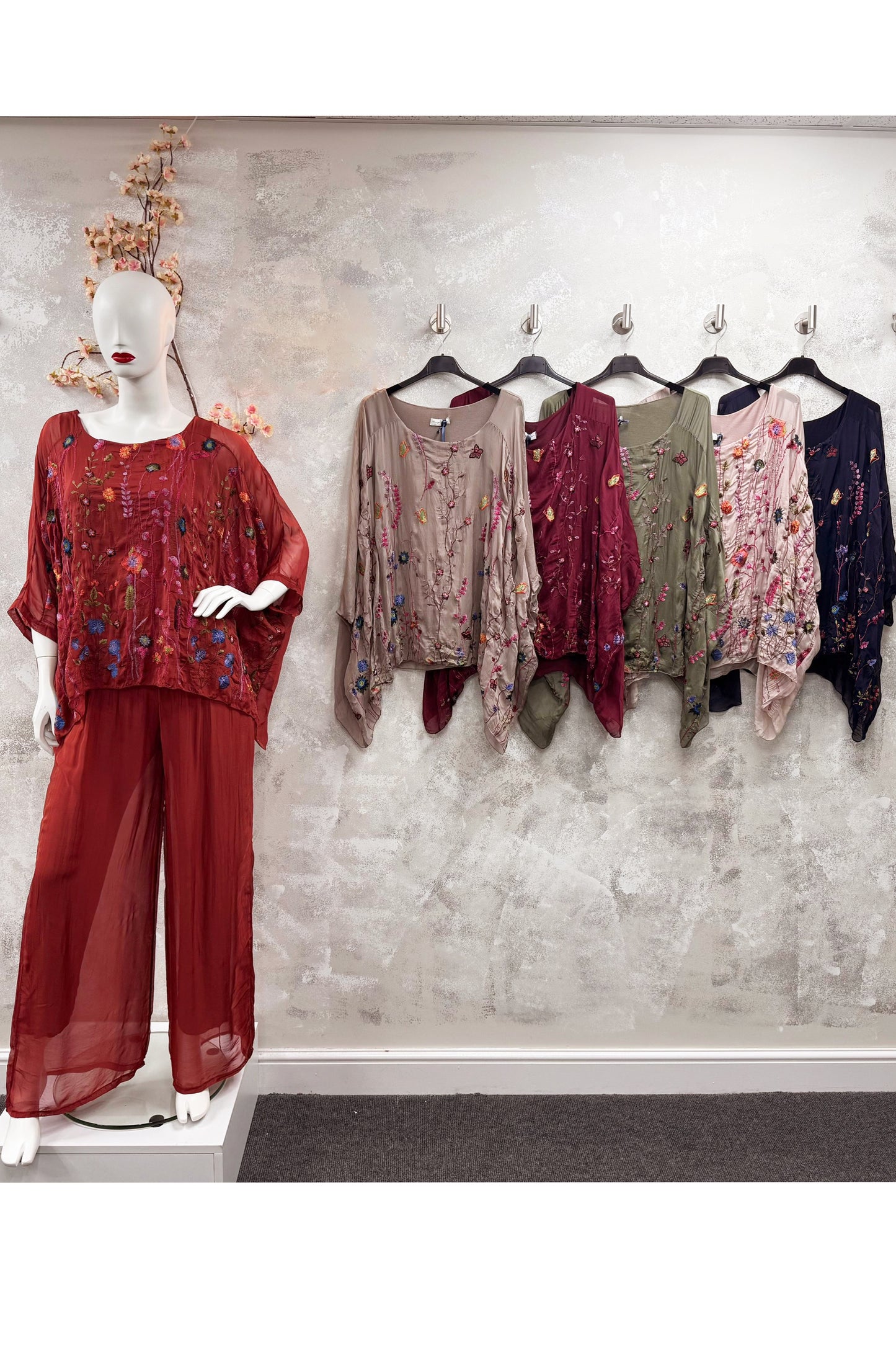 Floral Embroidery Silk Blouse