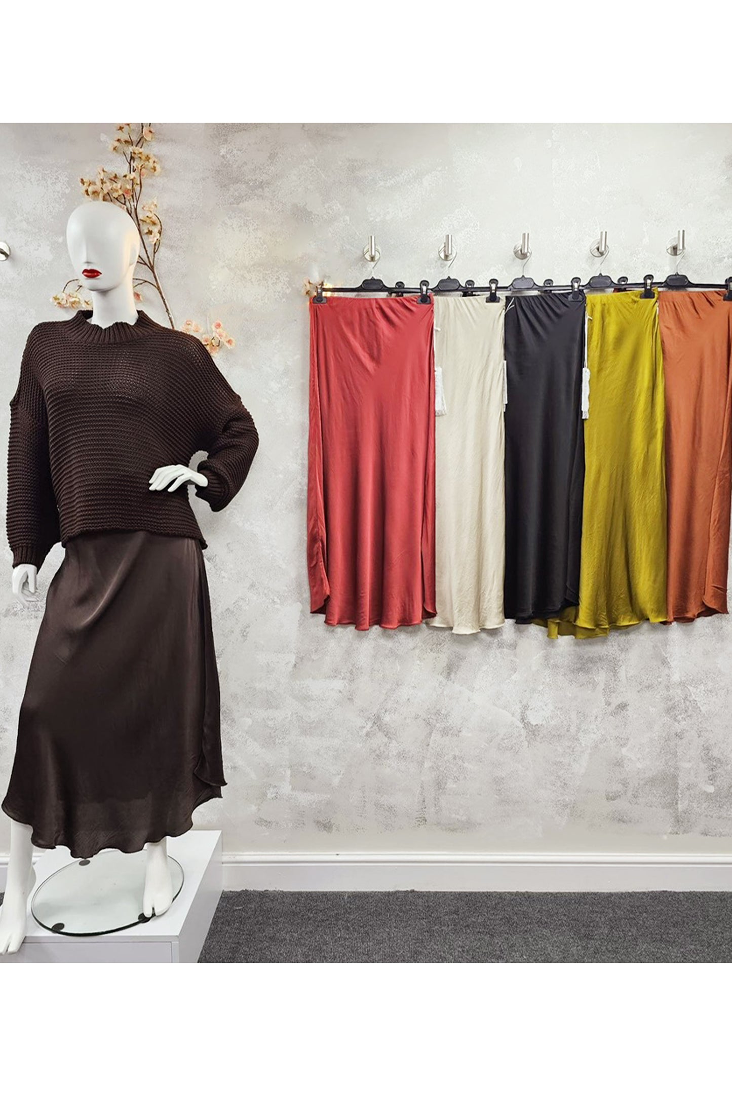 Bias Cut Silk Satin Midi Skirt