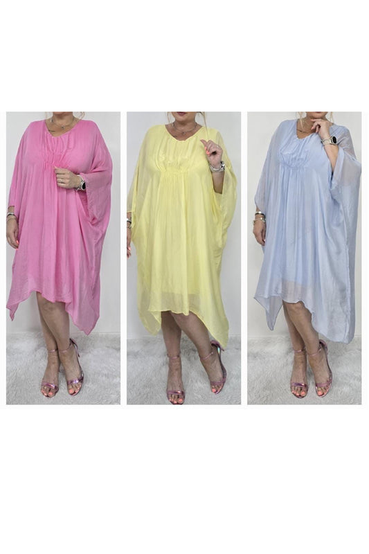 Ruched Front Silk Dress