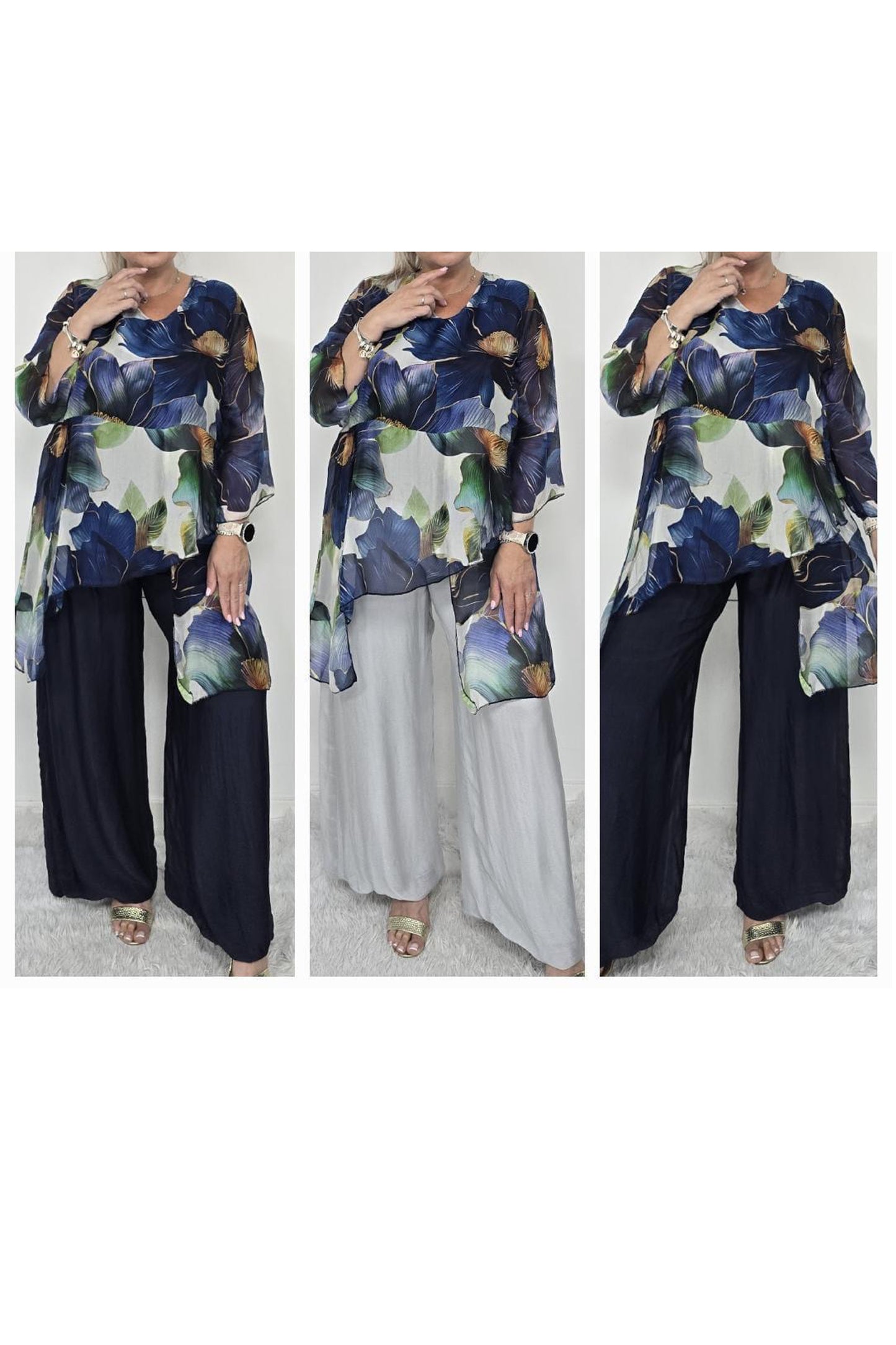 Floral Print Asymmetric Hem Silk Blouse