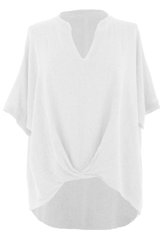 Twist Hem Hopsack Linen Top