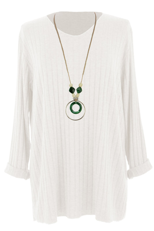 Ribbed Fine Knit Necklace Jumper