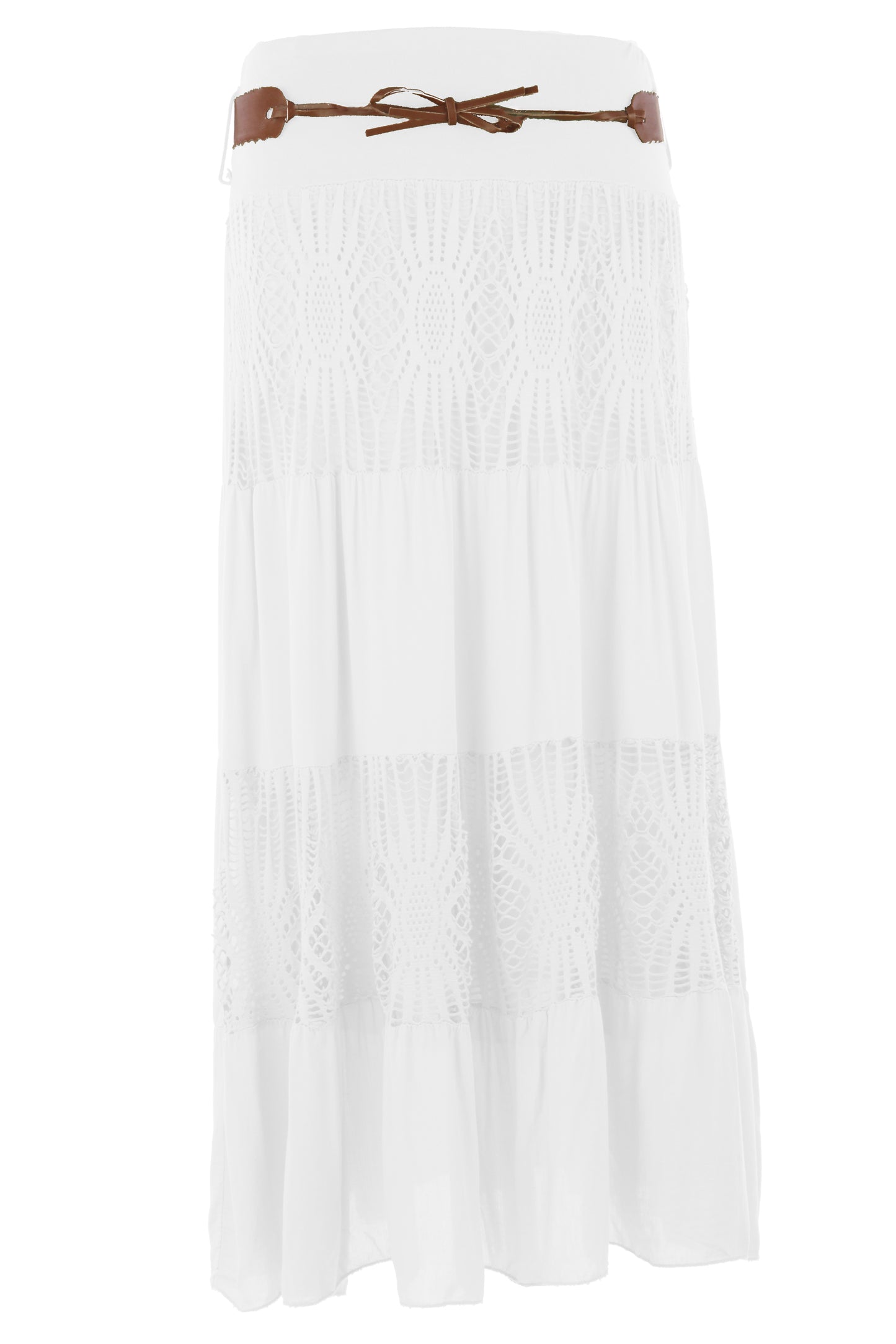 Crochet Tiered Belt Midi Skirt