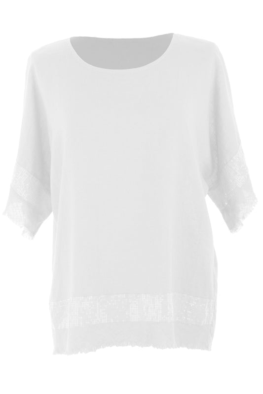 Sequin Trim Linen Top