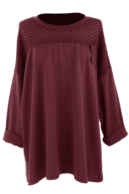 Flower Applique Crochet Jersey Top