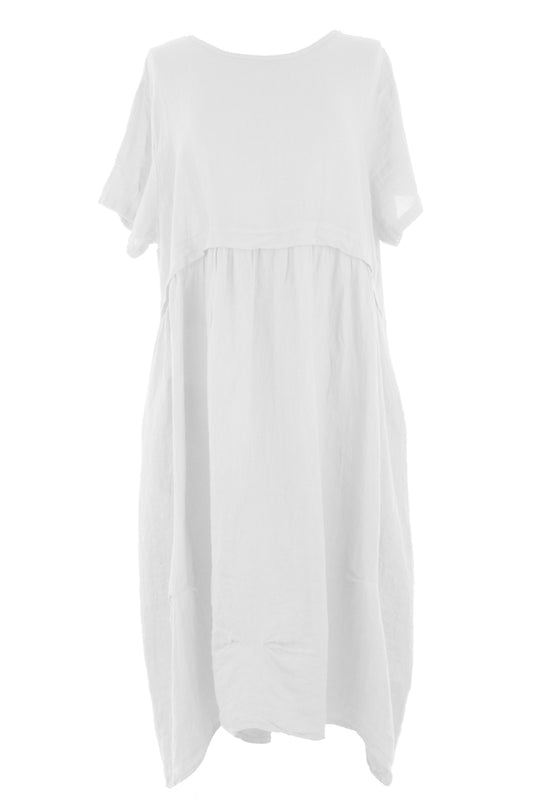 Short Sleeve Pleat Detail Linen Dress