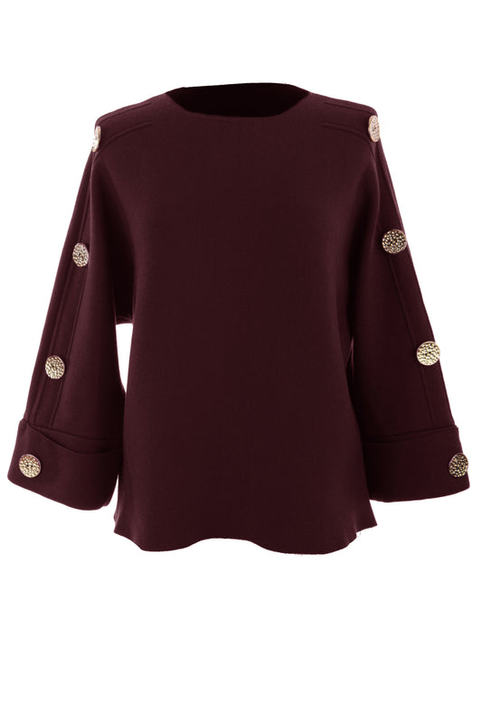 Button Detail 3/4 Sleeve Knit Jumper