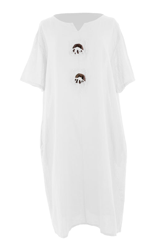 2 Tie Button Detail Cotton Dress