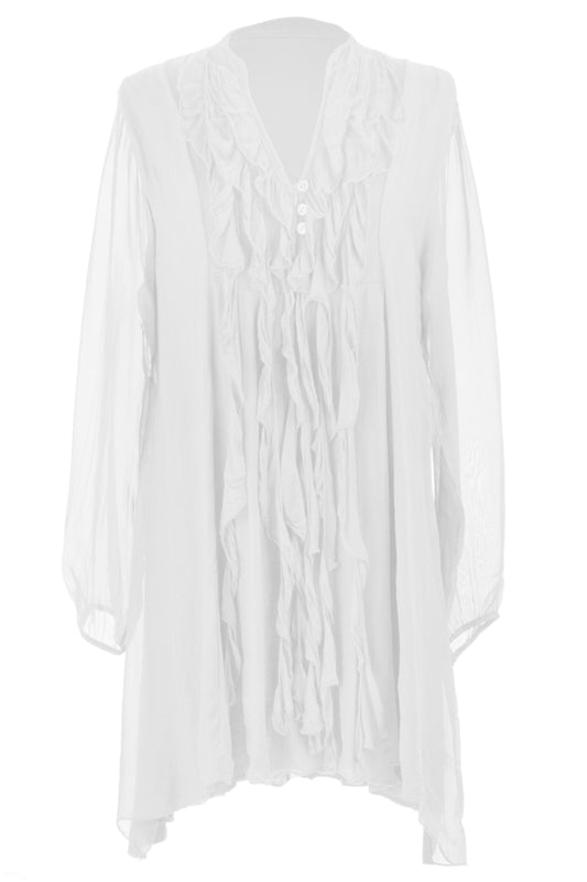 Frill Tassel Silk Blouse
