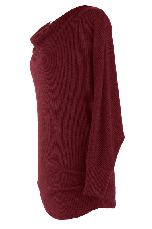 Cowl Neck Lurex Ribbed Top