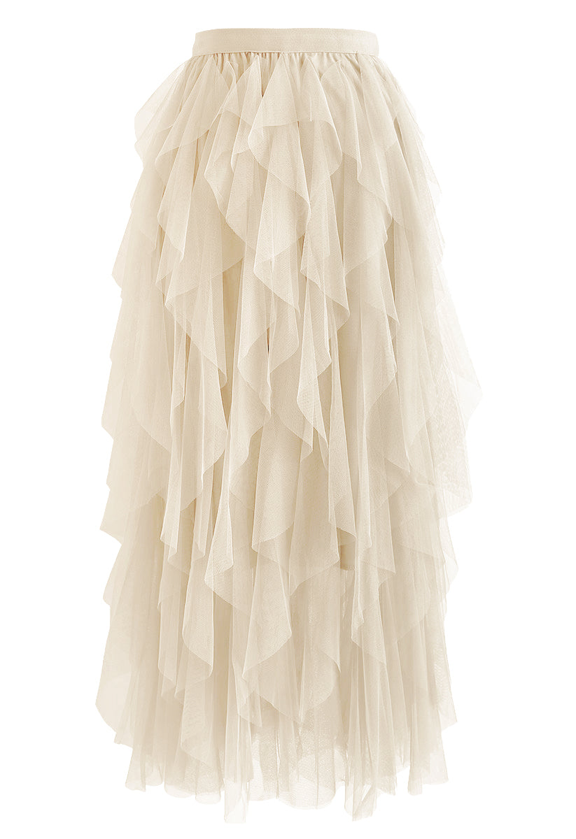 Ruffle Tulle Midi Skirt
