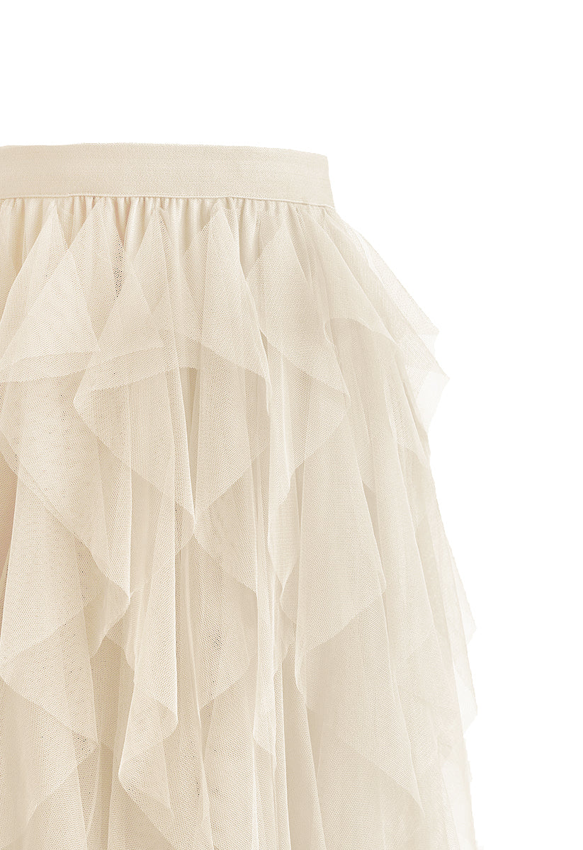 Ruffle Tulle Midi Skirt