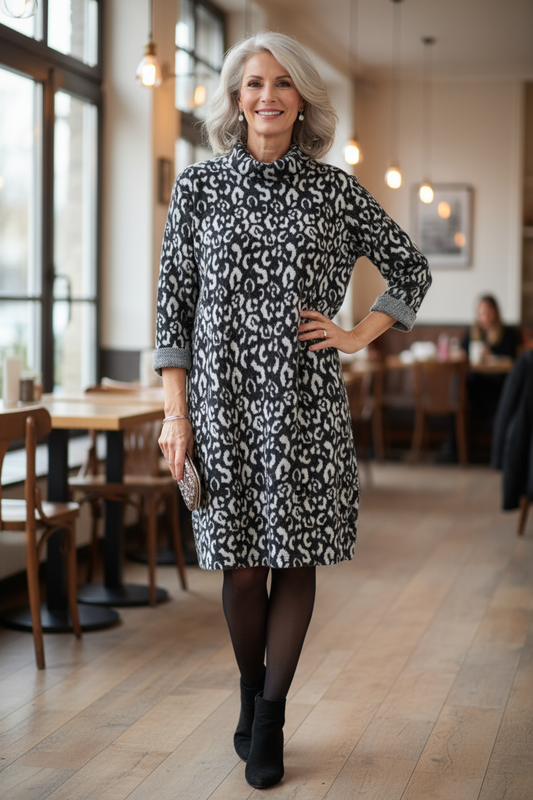 Cowl Cheetah Soft Knit Dress