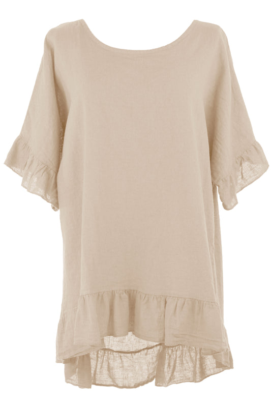 Frill Button Back Linen Tunic