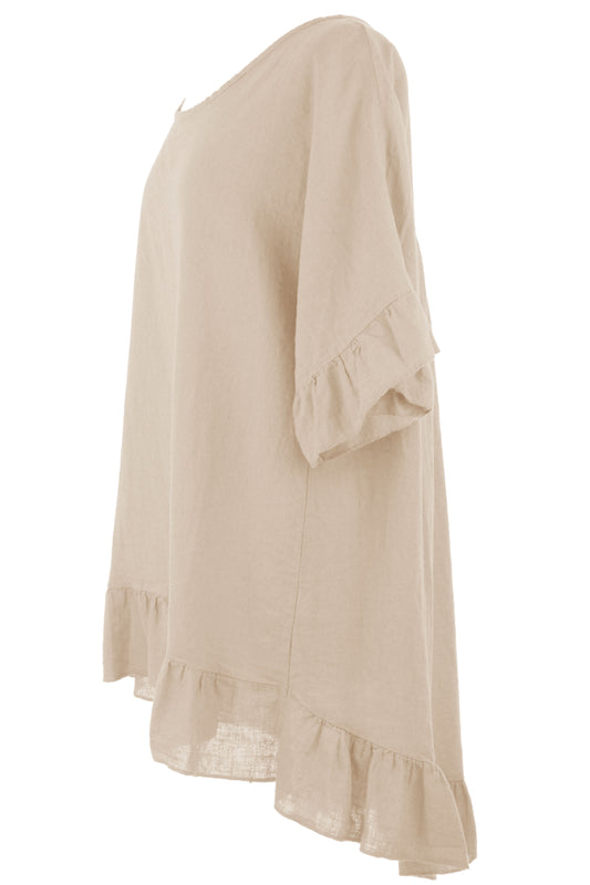 Frill Button Back Linen Tunic