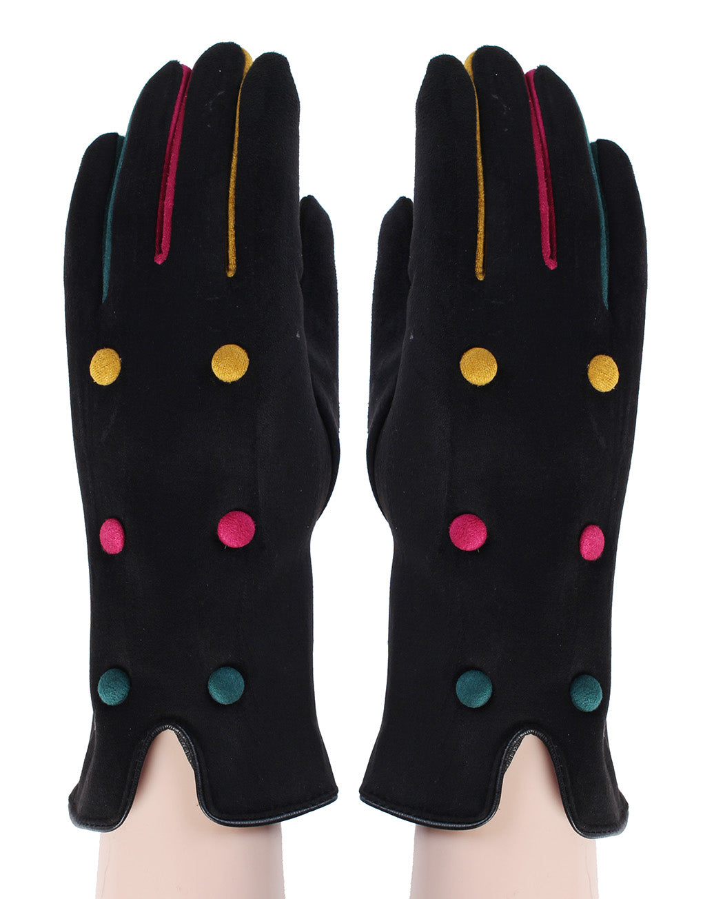 Button Detail Suede Gloves