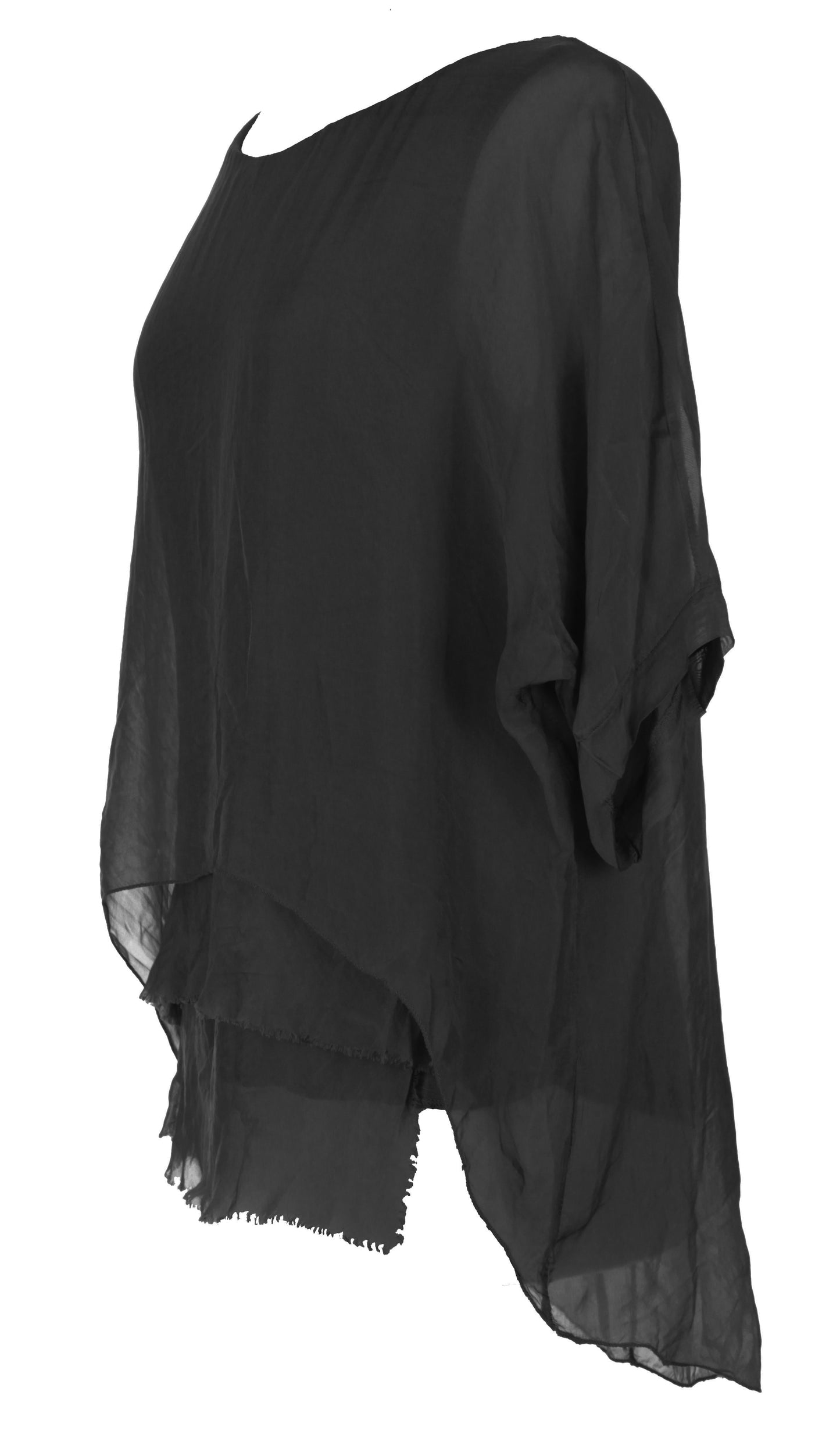 Frayed Hem Silk Top