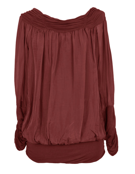 Ruched Neck Silk Blouse