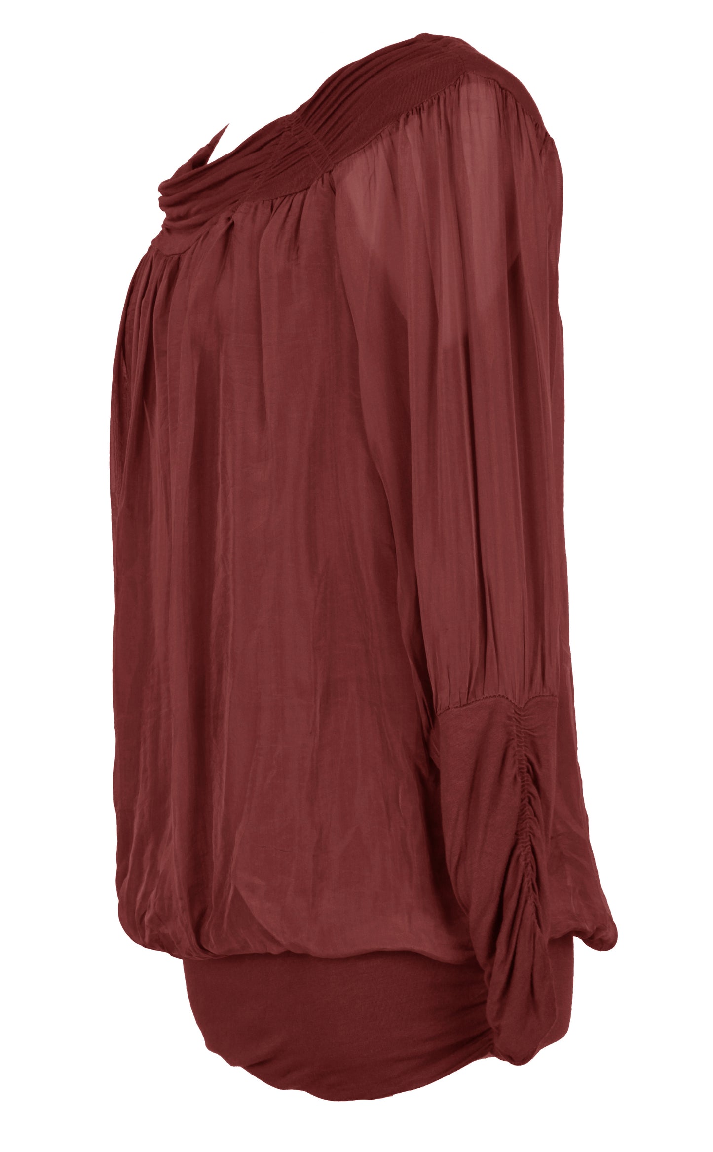 Ruched Neck Silk Blouse