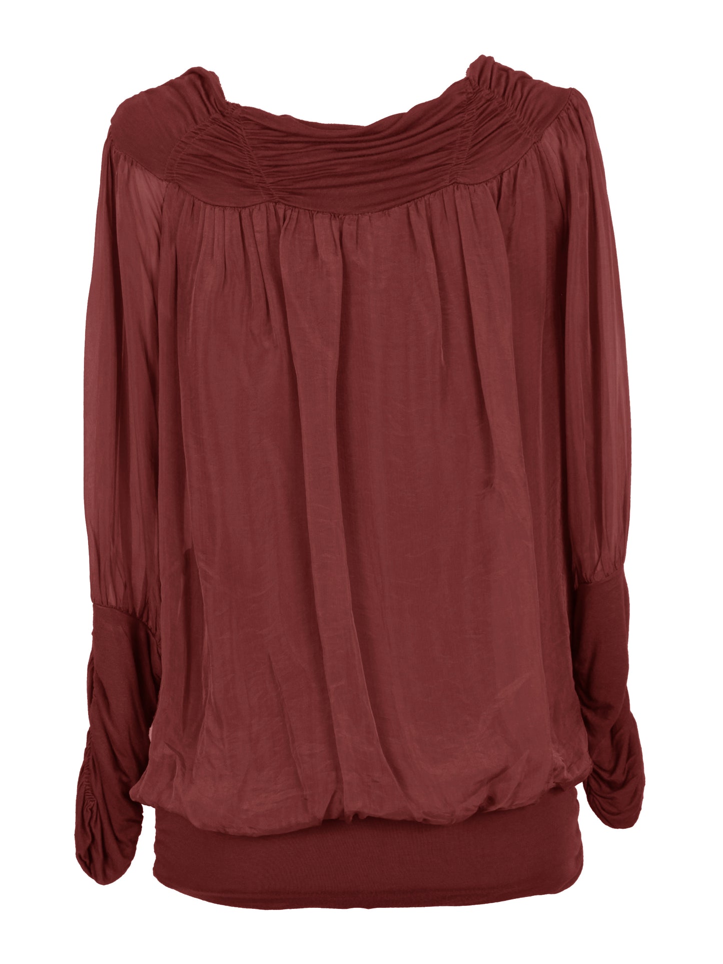 Ruched Neck Silk Blouse