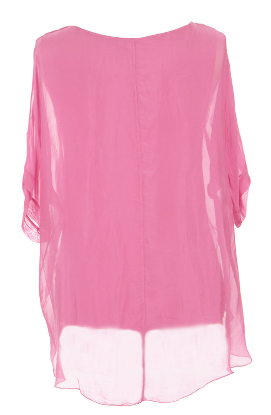 Frayed Hem Silk Top