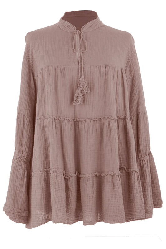 Tie Neck Tiered Crinkle Top