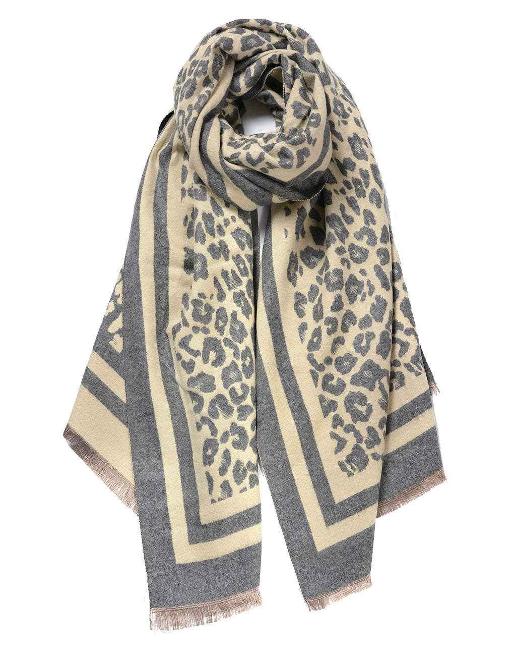 Double Border Leopard Cashmere Scarf