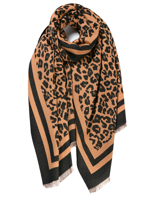 Double Border Leopard Cashmere Scarf
