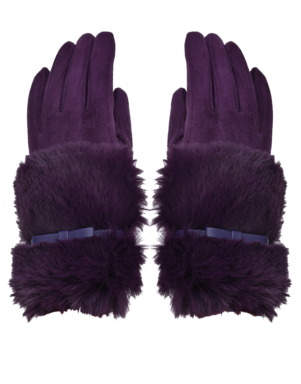 Faux Fur Bow Cuff Suede Gloves