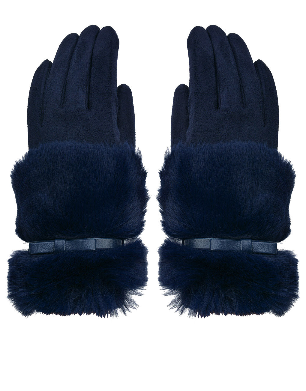 Faux Fur Bow Cuff Suede Gloves