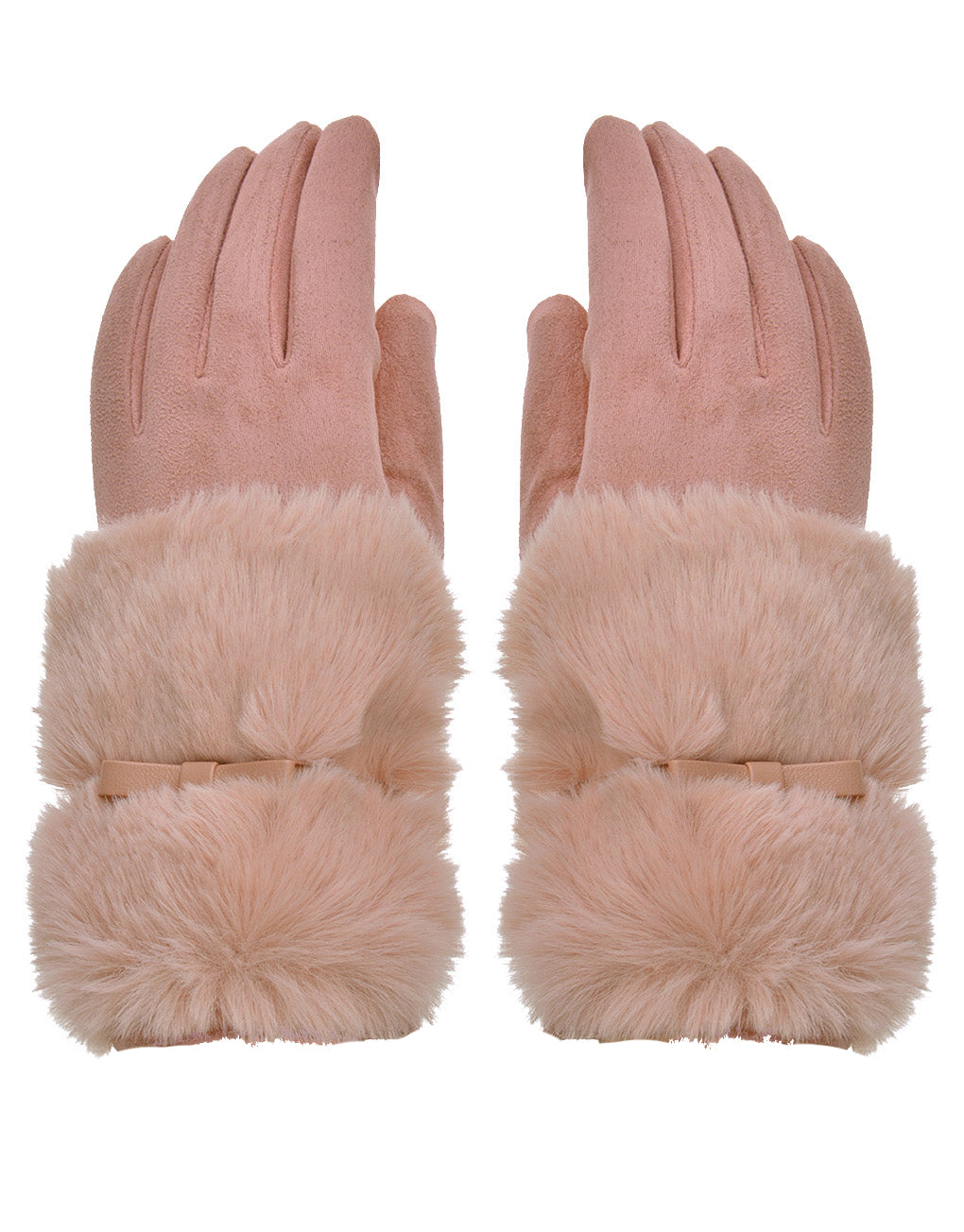 Faux Fur Bow Cuff Suede Gloves