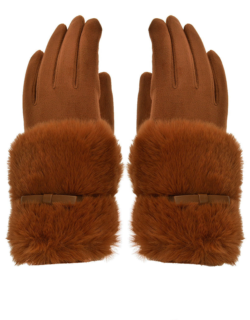 Faux Fur Bow Cuff Suede Gloves