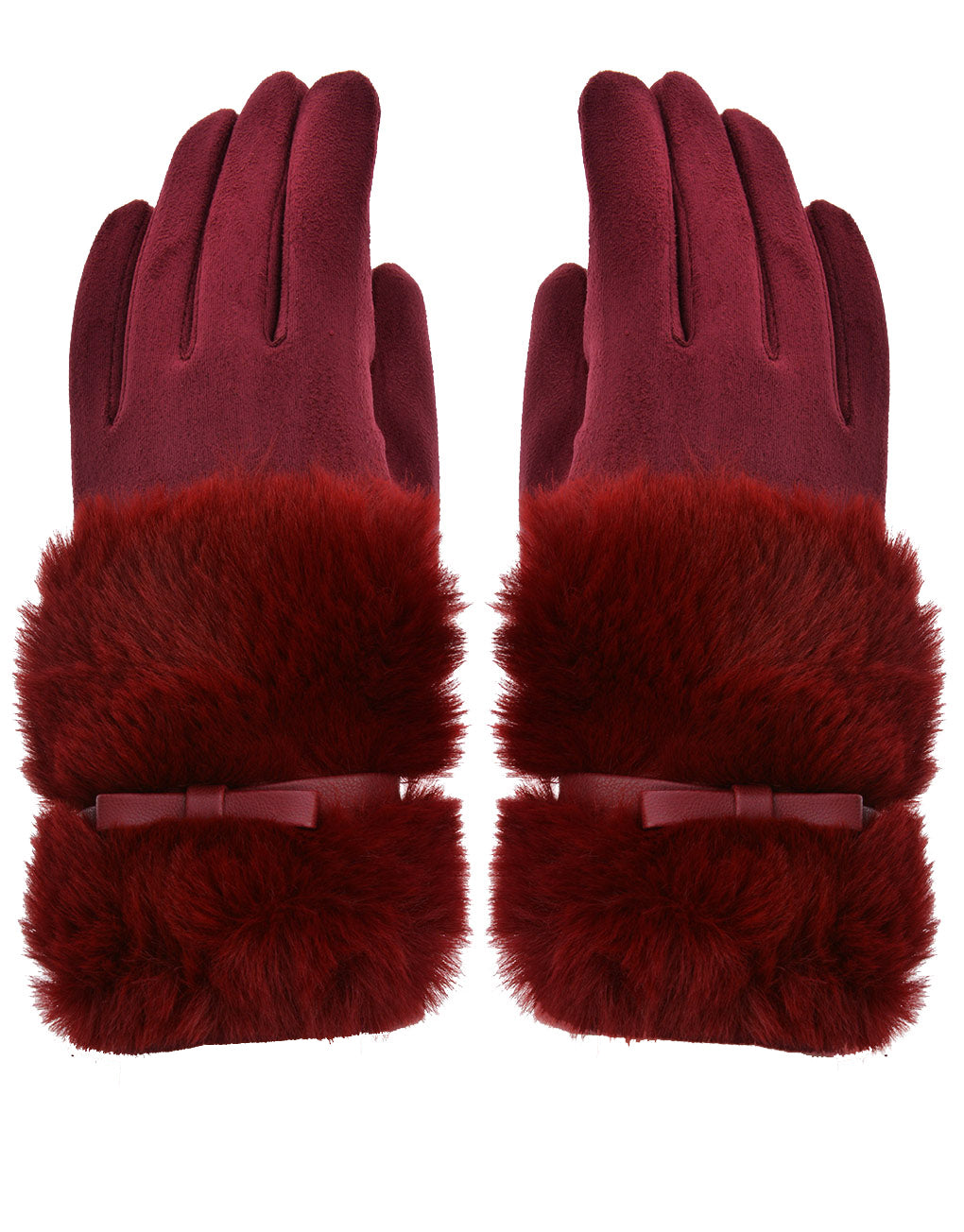 Faux Fur Bow Cuff Suede Gloves