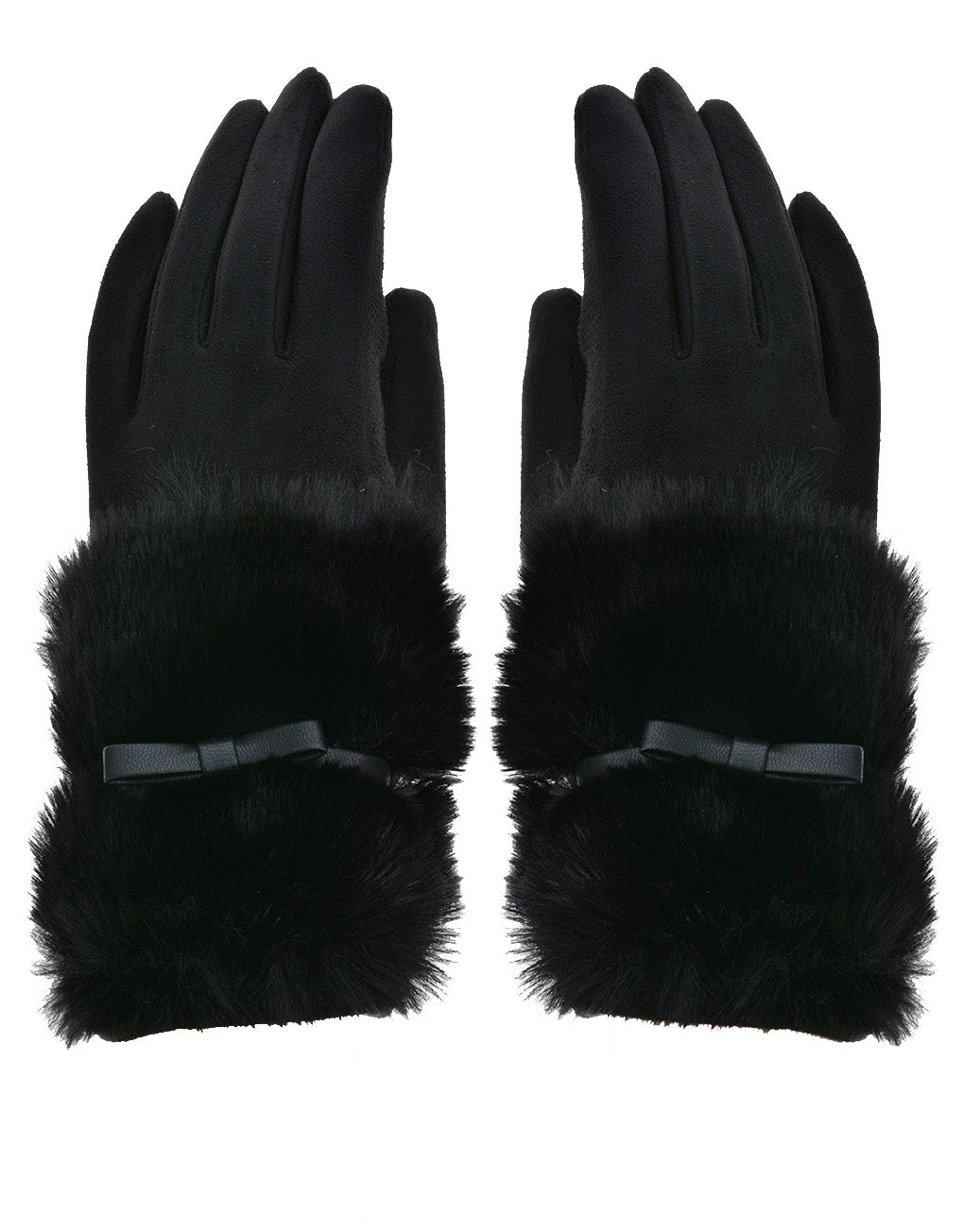 Faux Fur Bow Cuff Suede Gloves