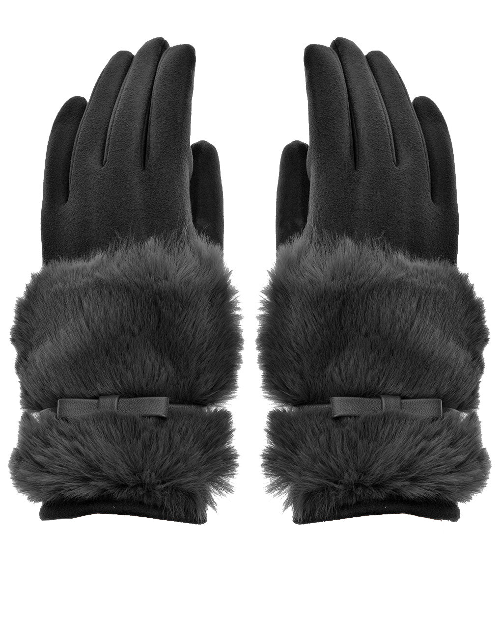 Faux Fur Bow Cuff Suede Gloves