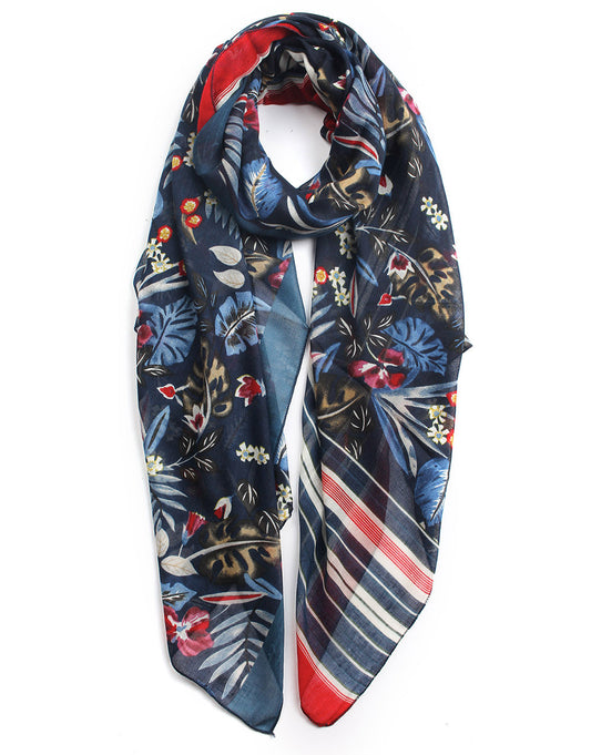 Exotic Floral Print Border Scarf
