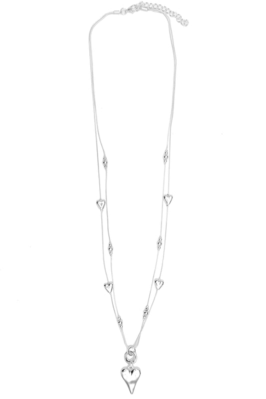 Plain Heart Double Chain Necklace