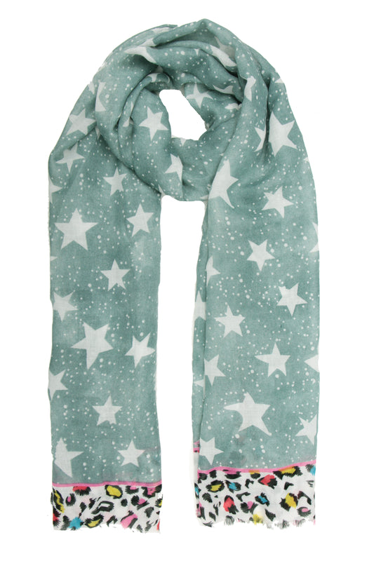 Leopard Border Star Print Scarf