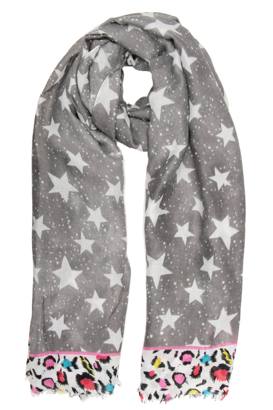 Leopard Border Star Print Scarf